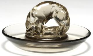 Appraisal: Rene Lalique Renard Ashtray The smoked glass disc centering a