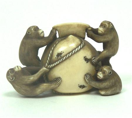 Appraisal: A Japanese ivory okimono Meiji period depicting four monkeys climbing