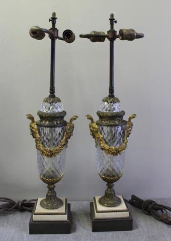 Appraisal: Pair of Fine Quality Bronze Mounted Crystal Lamps Urn form