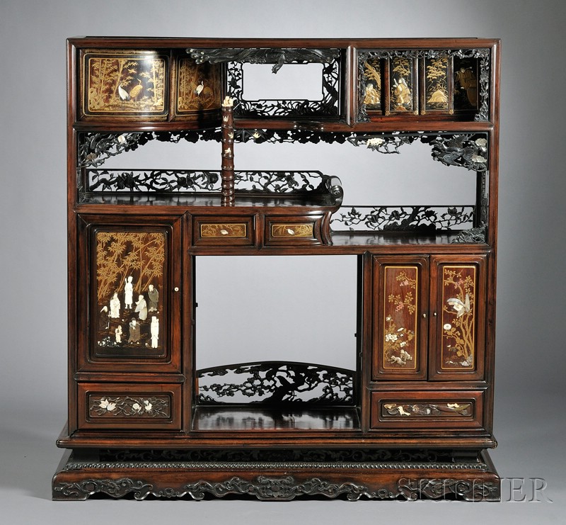 Appraisal: Display Cabinet Japan th century rosewood lacquered and inlaid with