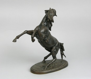 Appraisal: After Antoine-Louis Barye French - Bronze sculpture of a rearing