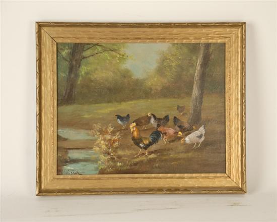 Appraisal: O Peli ie E th C Chickens by a Stream