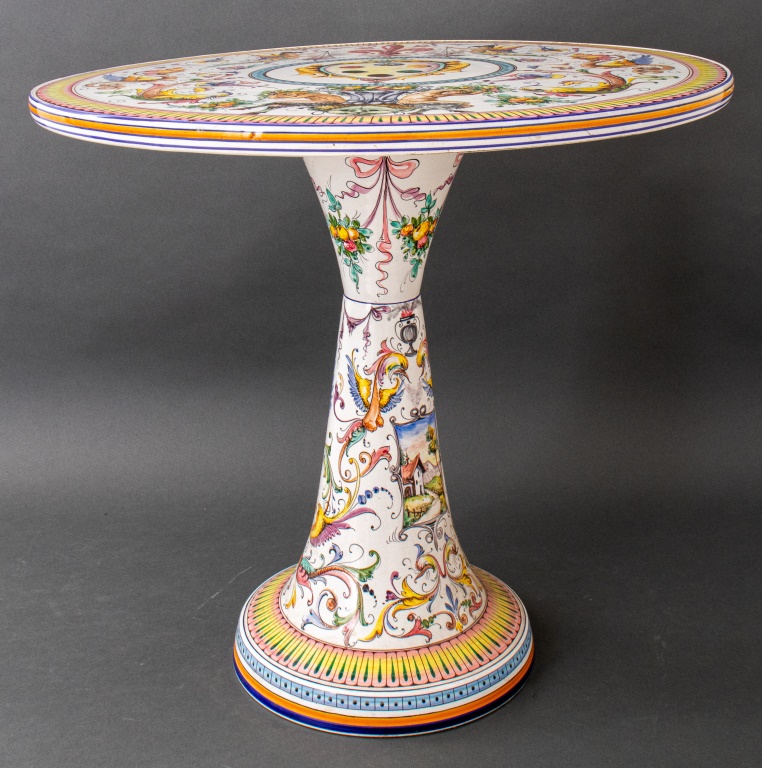 Appraisal: ITALIAN GLAZED CERAMIC SIDE TABLE GUERIDON Manifattura Toscana Ceramiche Italian