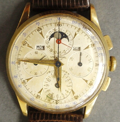 Appraisal: - Rare men s k gold wristwatch Universal Geneve dia