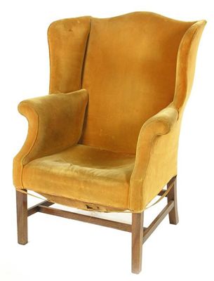 Appraisal: A George III wing armchair with scroll arms on mahogany