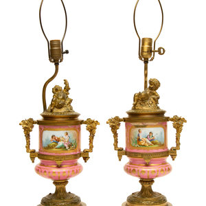 Appraisal: A Pair of Gilt Bronze Mounted S vres Style Porcelain