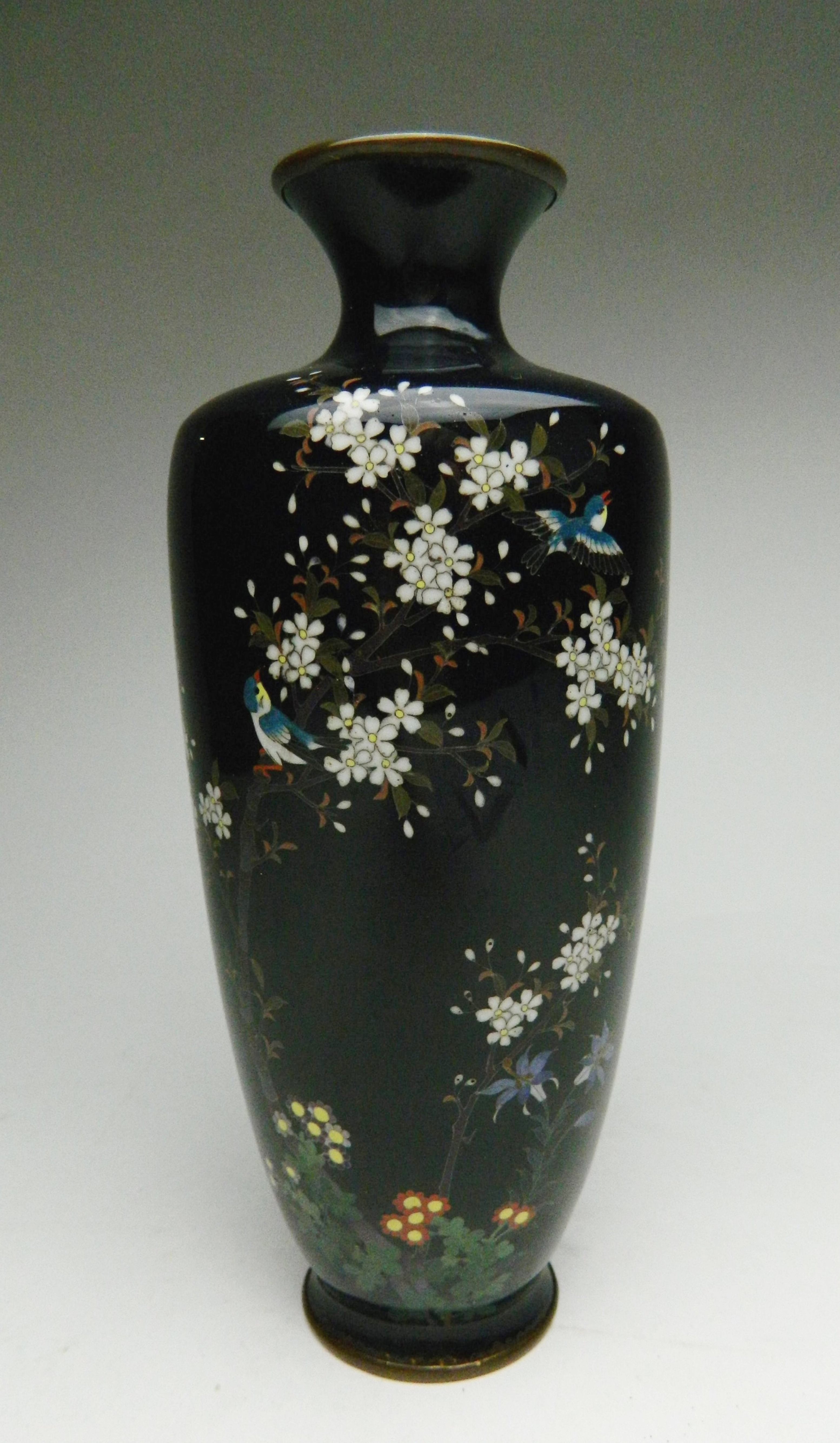 Appraisal: Japanese cloisonne vase- flowering tree bird and foliage motif on