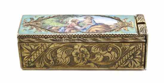 Appraisal: An Italian Enameled Silver Lipstick Case with Mirror having a