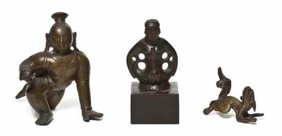 Appraisal: Three Eastern Bronze Articles comprising two stylized figures and a