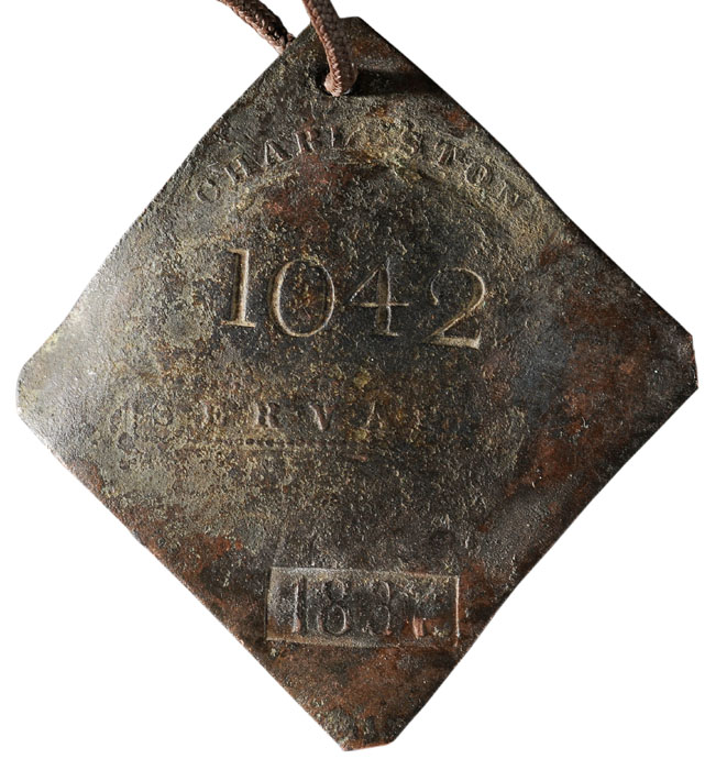 Appraisal: Charleston Slave Tag sheet copper diamond shape with clipped corners