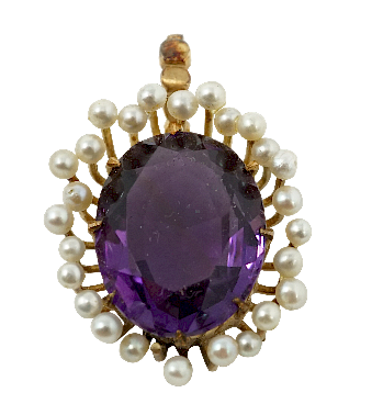 Appraisal: Fourteen Karat Yellow Amethyst Pearl Pendant Fourteen Karat Yellow Gold