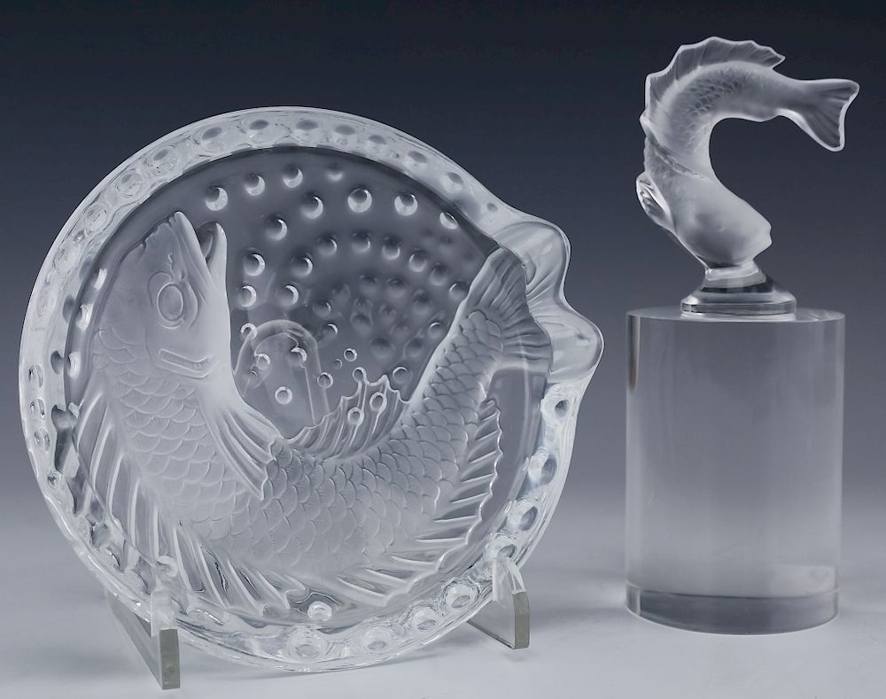 Appraisal: Lalique French Koi Fish Bowl Fish Figurine LOT Lalique French