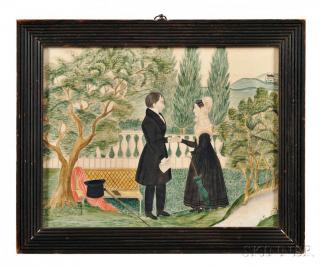 Appraisal: Watercolor of a Courting Couple America th century the man