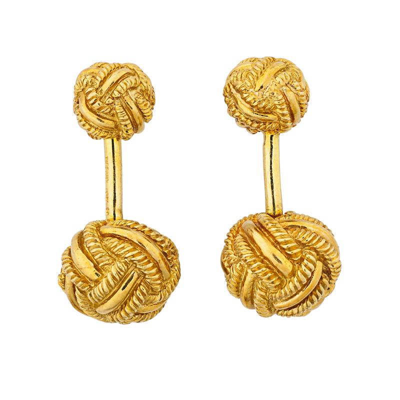 Appraisal: TIFFANY CO SCHLUMBERGER GOLD KNOT CUFFLINKS Condition Report Bars are