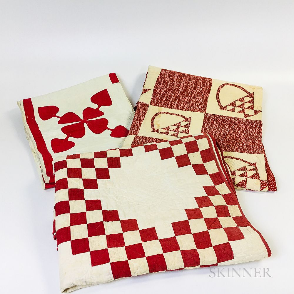 Appraisal: Three Pieced and Appliqued Red and White Cotton Quilts Three