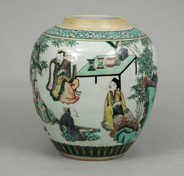 Appraisal: CHINESE FAMILLE VERTE PORCELAIN JAR Missing cover in in diam