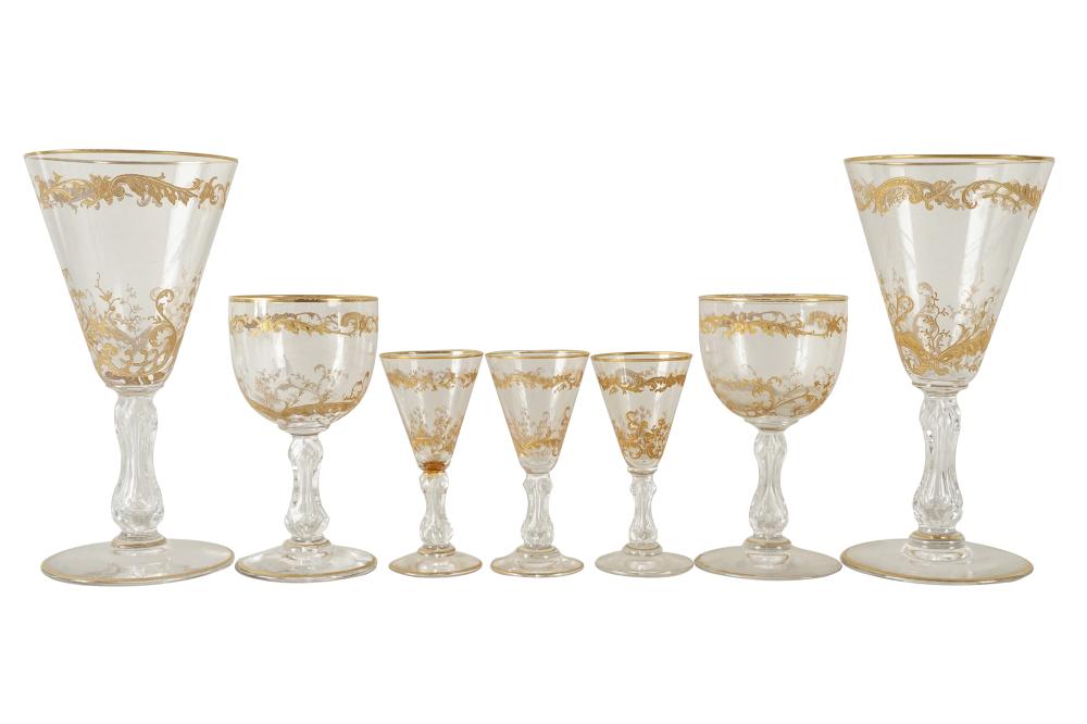 Appraisal: GILT-DECORATED GLASS STEMWARE SERVICEunmarked comprising wine glasses high port glasses