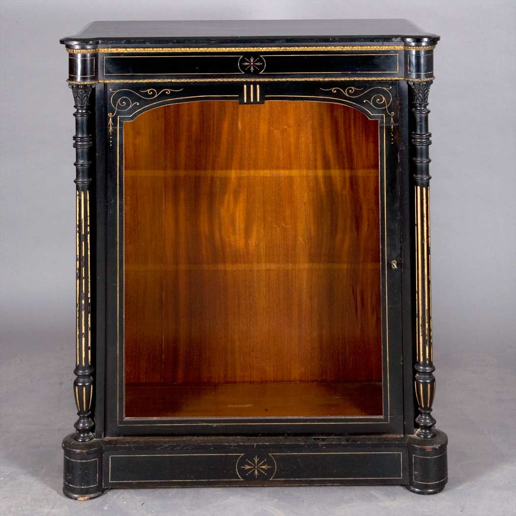 Appraisal: Napoleon III Gilt Decorated Black Painted Cabinet Height inches width