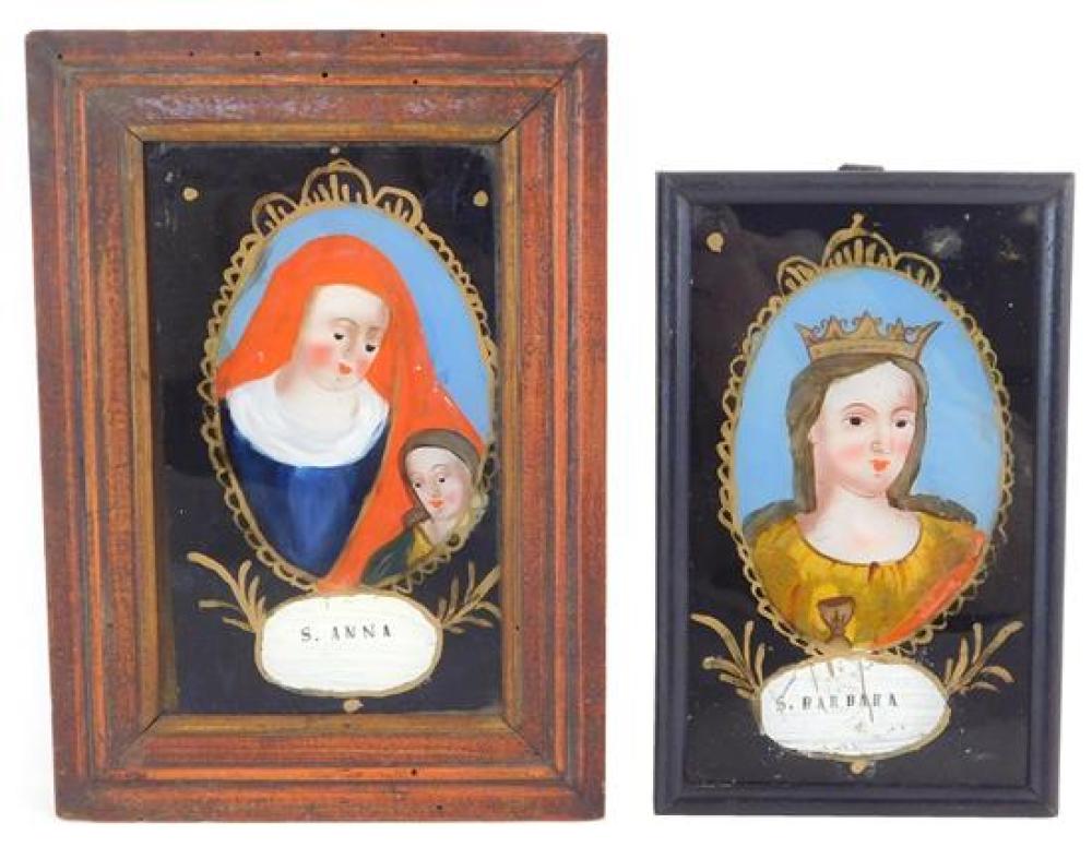 Appraisal: Two reverse paintings on glass Continental th C Saints Anne