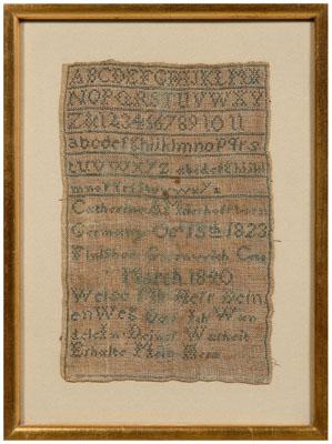 Appraisal: German American alphabet sampler lines stitched Catherine A Meirehoft born