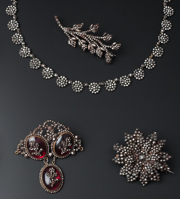 Appraisal: A COLLECTION OF CUT STEEL JEWELLERY comprising a panel necklace