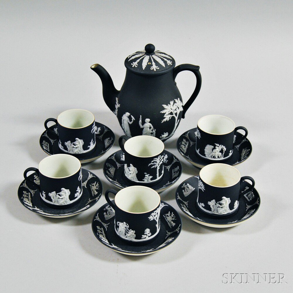 Appraisal: Thirteen-piece Wedgwood Black Jasper Coffee Service early th century six