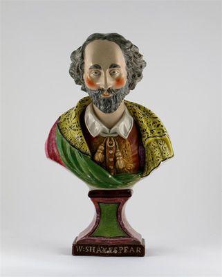 Appraisal: A good pearlware bust of Shakespeare painted in polychrome enamels