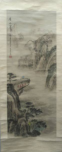 Appraisal: Two hanging scrolls Both ink and color on silk the