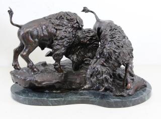 Appraisal: JOHNSON Stanley Bronze Sculpture of Two Bison Signed dated and