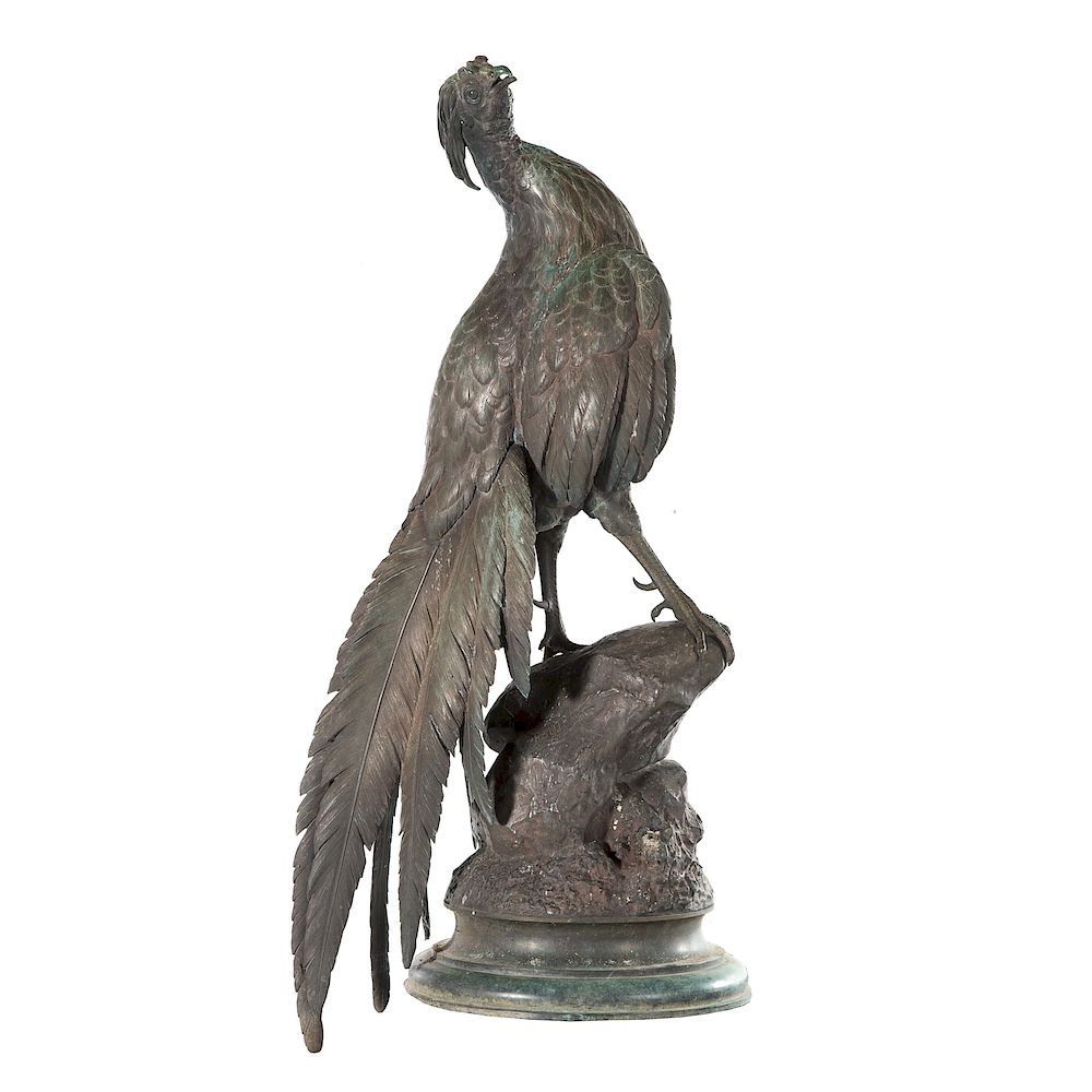 Appraisal: Ferdinand Pautrot Crowing Pheasant bronze French - Large pheasant standing