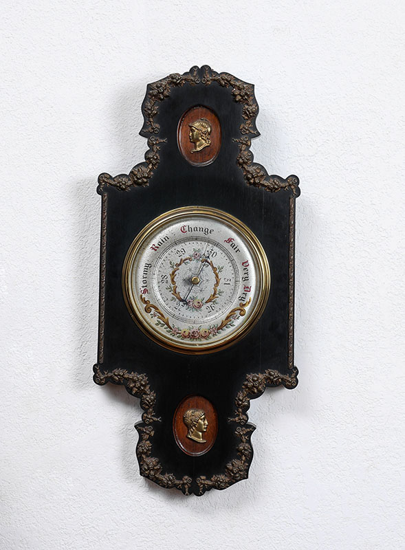 Appraisal: FRENCH EMPIRE STYLE ANEROID BAROMETER Painted and shaped wood frame