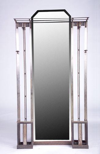 Appraisal: FRENCH ART DECO Hall mirror with aluminum uprights and cast