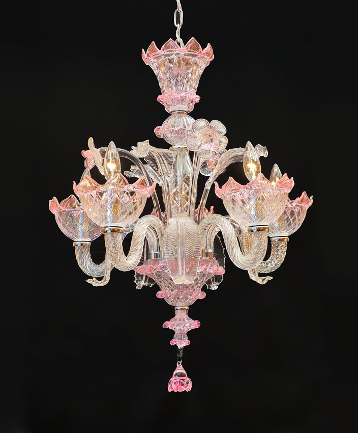 Appraisal: VENETIAN STYLE GLASS CHANDELIER Contemporary chandelier arms floriform bobeche with