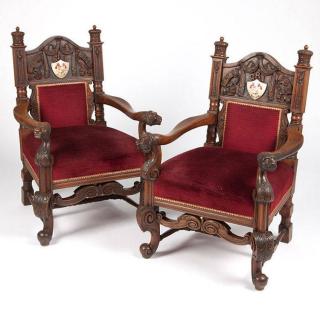 Appraisal: A pair of carved commemorative George V armchairs Delhi Durbar