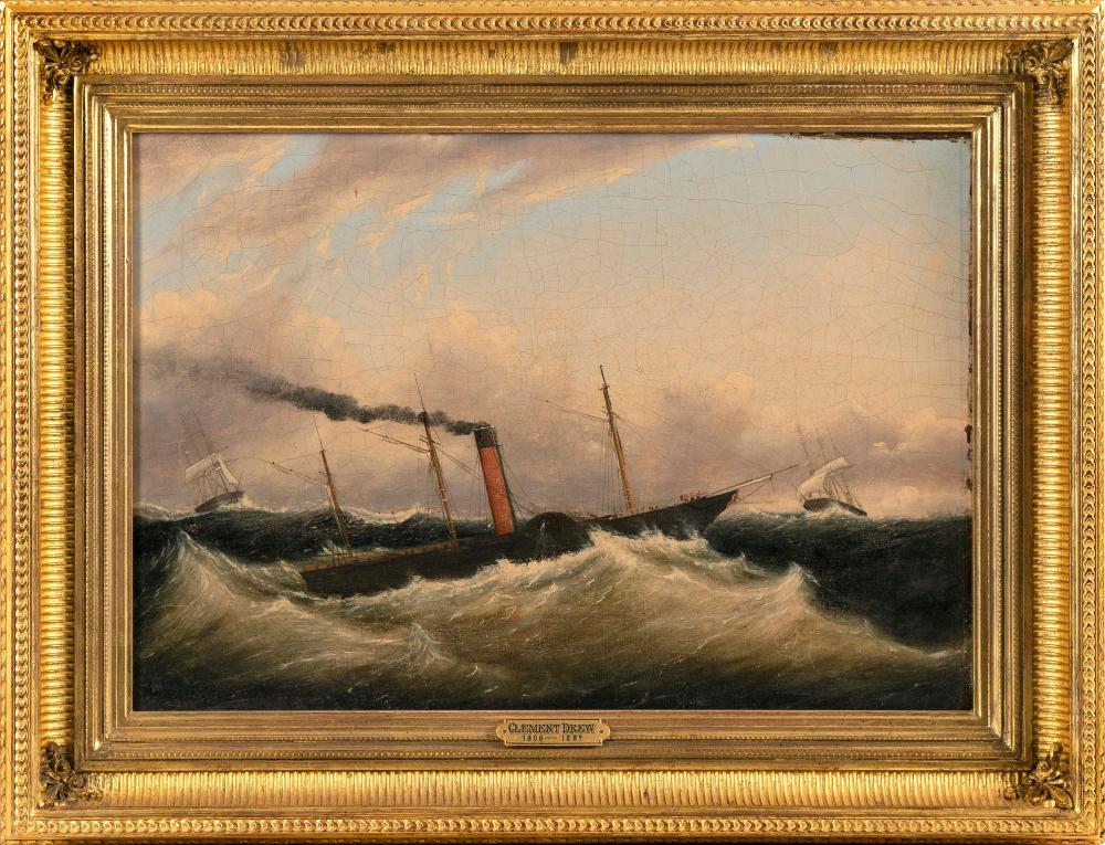 Appraisal: CLEMENT DREW MASSACHUSETTS - A SIDEWHEELER IN STORMY SEAS OIL