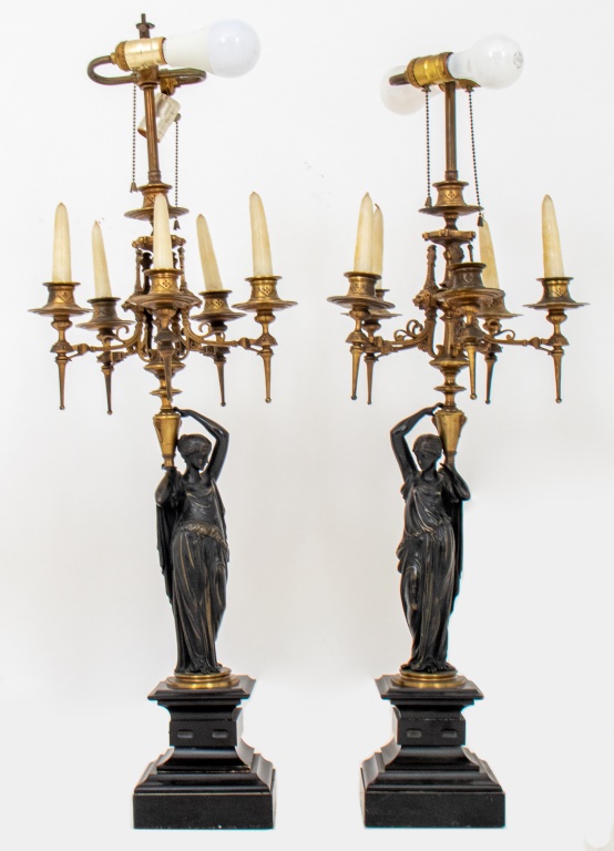 Appraisal: NAPOLEON III GILT PATINATED BRONZE CANDELABRA Napoleon III Neoclassical Gout