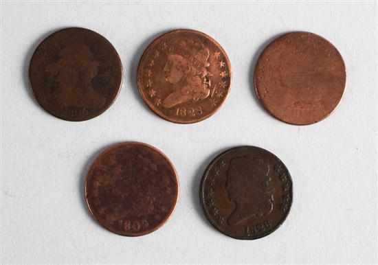 Appraisal: Five United States Draped Bust and Classic Head copper half