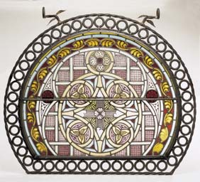 Appraisal: LARGE STAINED GLASS HANGING Large horseshoe-shaped stained glass decorative hanging