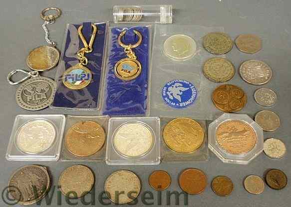 Appraisal: Lot of misc coins three silver dollars key chains