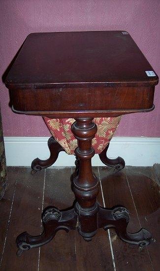 Appraisal: A Victorian mahogany framed work table the rectangular hinged lid