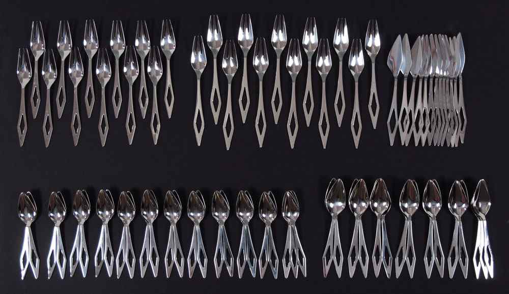 Appraisal: GIO PONTI FRASER'S STAINLESS STEEL FLATWARE SET Designed by Gio