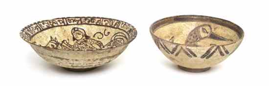 Appraisal: A Group of Two Kashan Bowls Nishapur with Kufic script