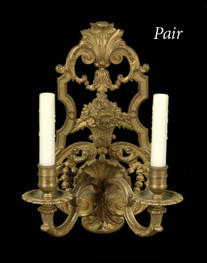 Appraisal: Large Pair of Gilt-Brass Two-Light Appliques second quarter th century