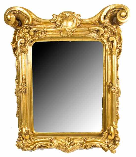 Appraisal: Continental carved giltwood mirror th century rocaille medallion flanked by