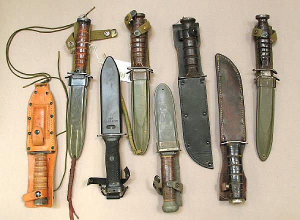 Appraisal: A lot of eight U S combat knives Comprising USN