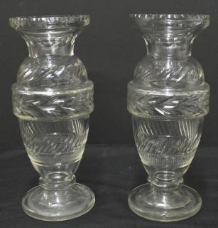 Appraisal: Pair of Cut Colorless Glass Baluster Vases H One with