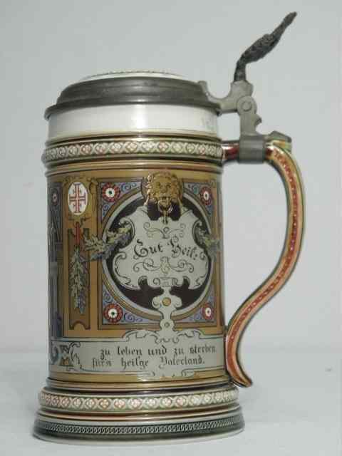 Appraisal: Mettlach German porcelain etched beer stein F half-litre with etched