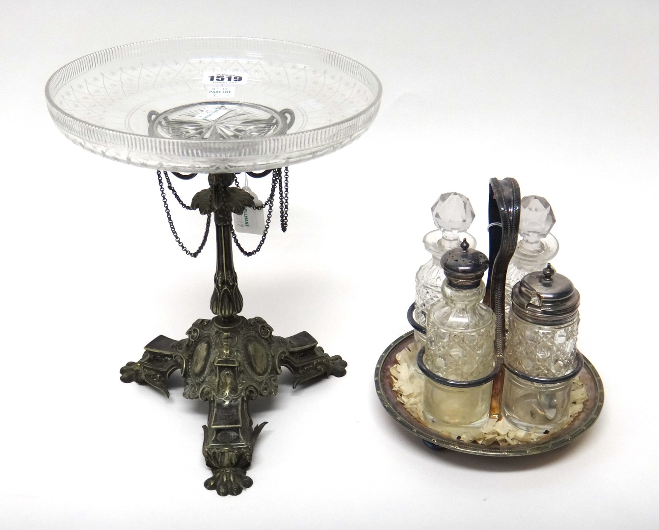 Appraisal: Plated wares comprising a Victorian centrepiece stand the triform base