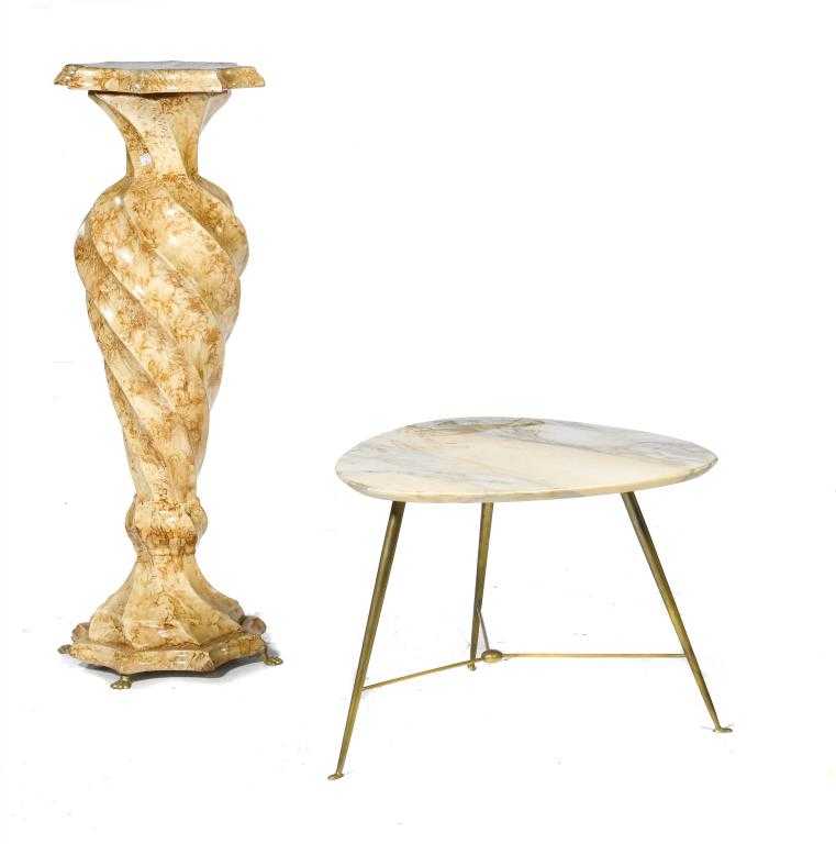 Appraisal: AN ONYX AND BRASS OCCASIONAL TABLE with rounded triangular top