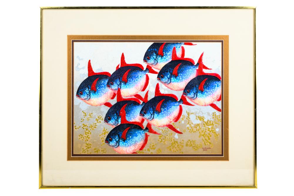 Appraisal: HARRY FUTORAN SCHOOL OF FISHcirca mixed media signed lower right